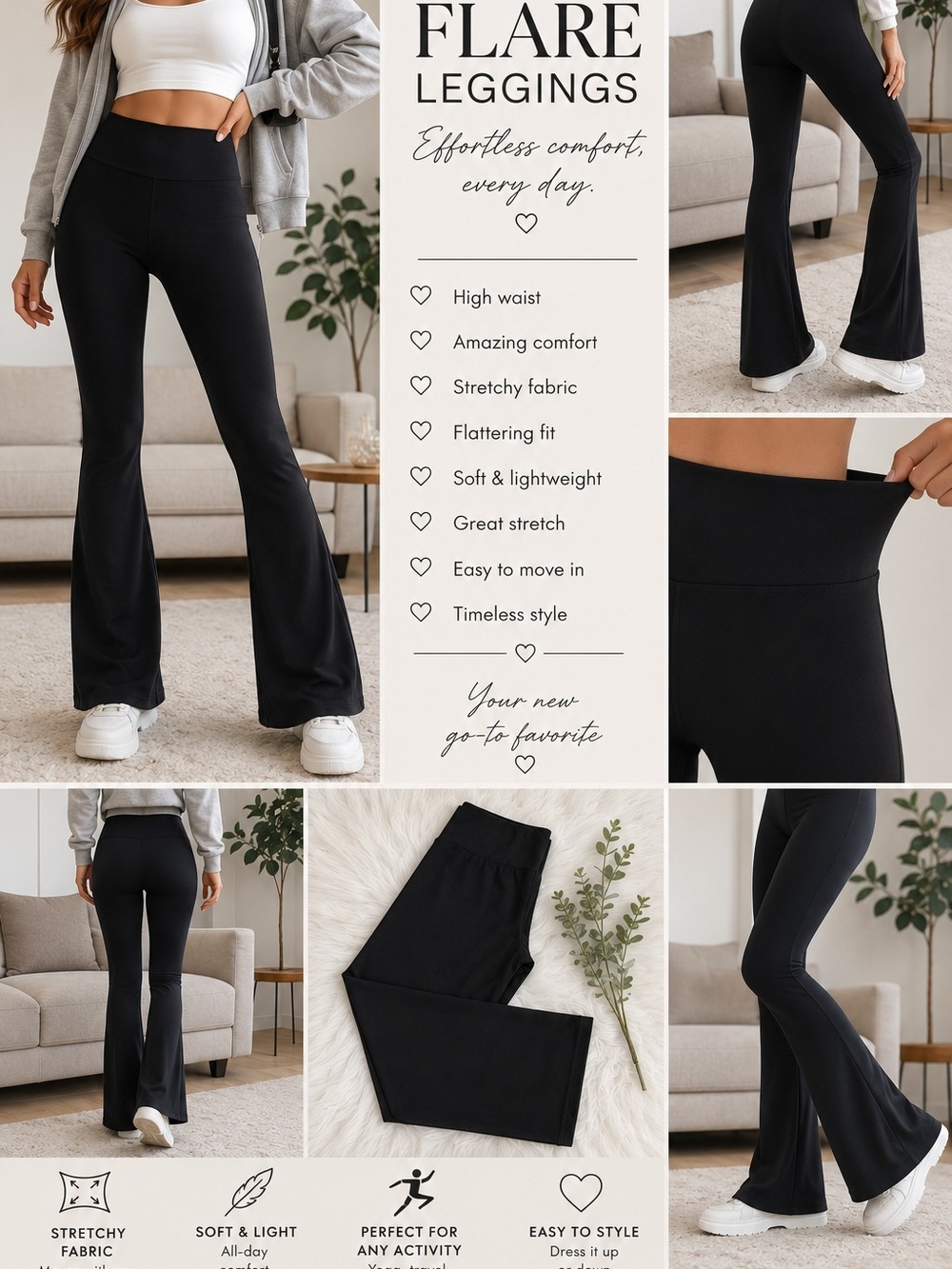 Flare Leggings – High-Waist Black Stretch Flared Pants